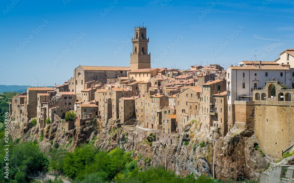 Pitigliano fortress and old town on the hill