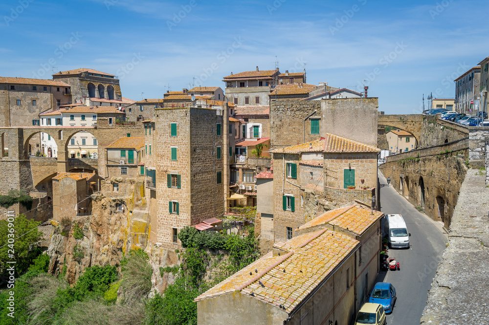 Pitigliano old town streets and historic buildings