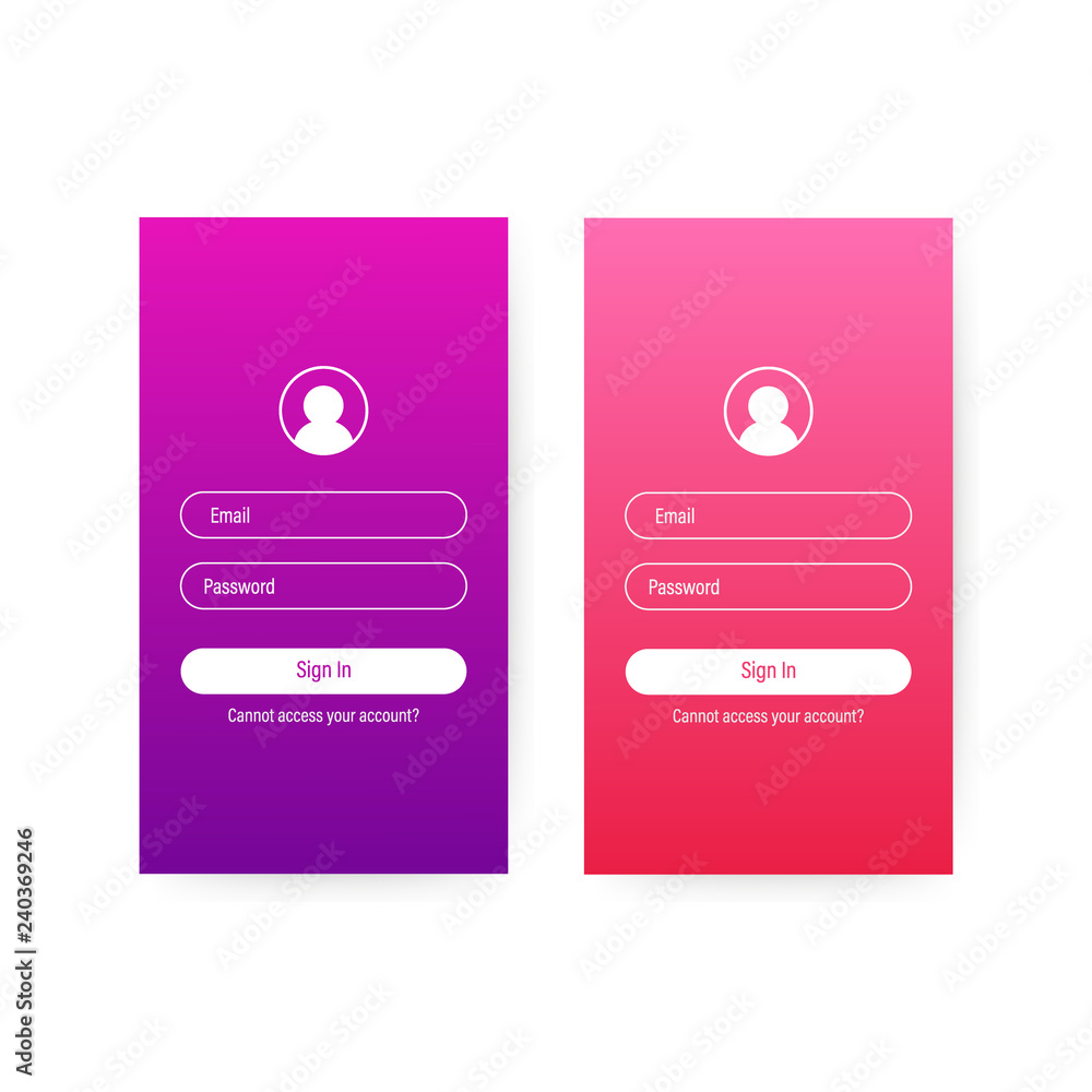 Clean Mobile UI Design Concept. Login Application with Password Form Window Clean Mobile UI Design Concept. Login Application with Password Form Window