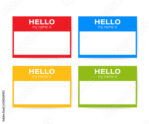 "Hello My Name Is..." Name Tag Set. Label sticker on white background. Vector illustration.