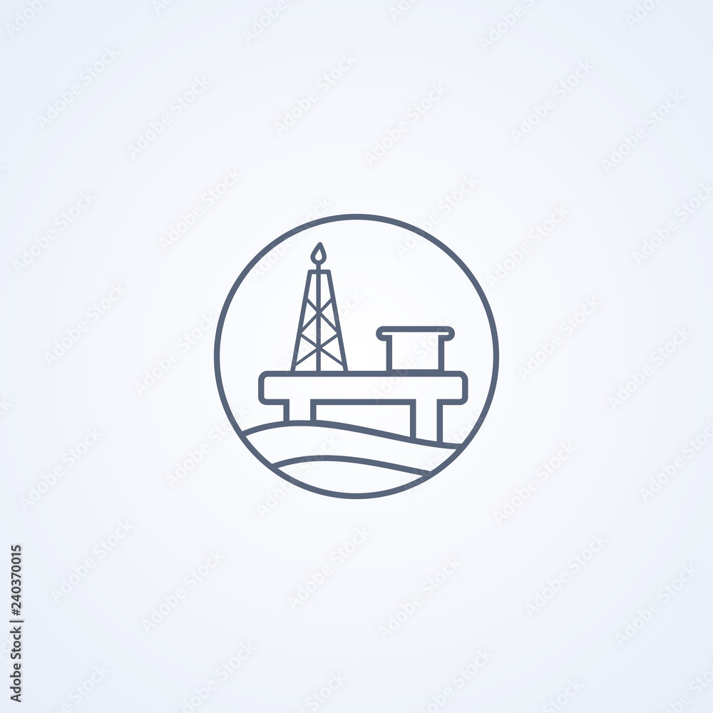 Offshore oil rig, vector best gray line icon