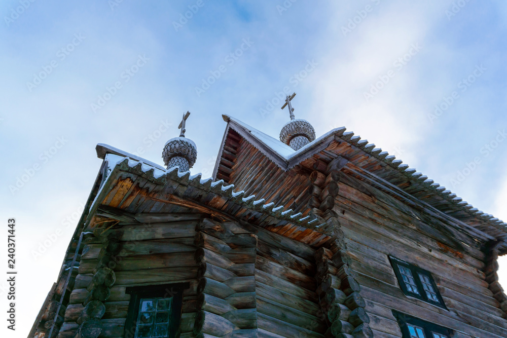 fragment of old wooden church against the sky fragment of old wooden church against the sky