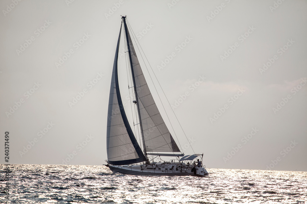 sailing on modern yacht in open sea