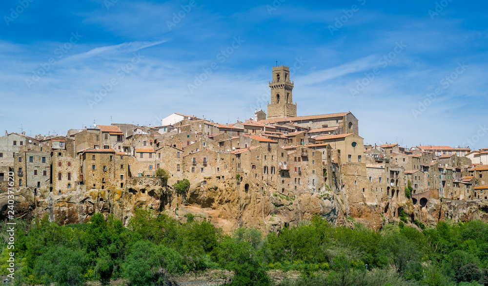 Pitigliano medieval village in the fortress front view