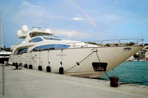 Beautiful yacht moored off the shores of the Mediterranean sea