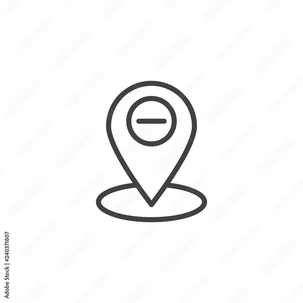 Remove Location pin outline icon. linear style sign for mobile concept and web design. Map marker minus simple line vector icon. Symbol, logo illustration. Pixel perfect vector graphics Remove Location pin outline icon. linear style sign for mobile concept and web design. Map marker minus simple line vector icon. Symbol, logo illustration. Pixel perfect vector graphics