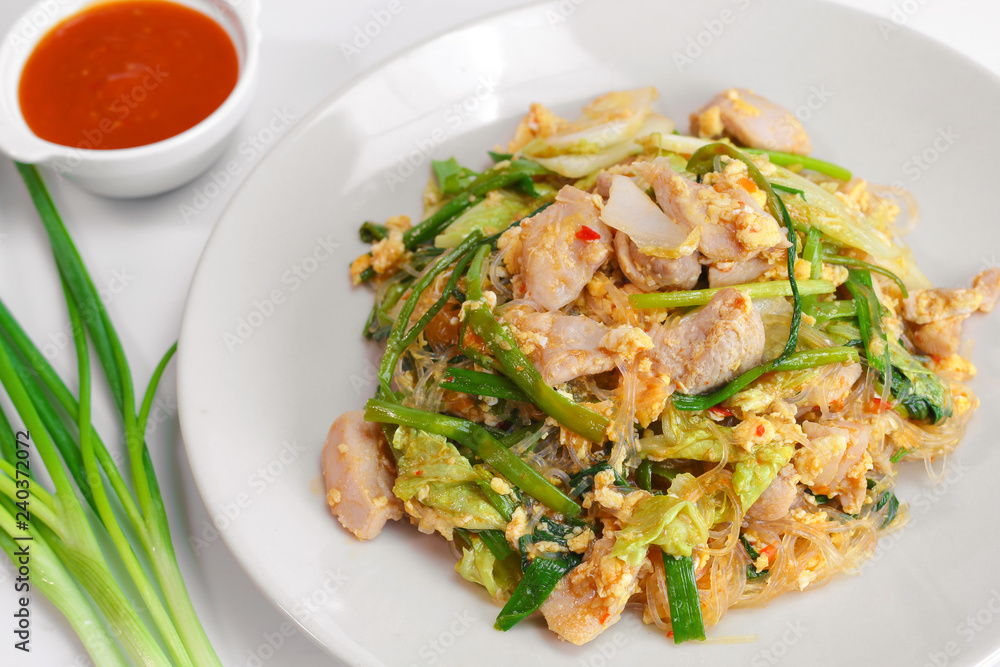 fried chicken sukiyaki with vegetable and sukiyaki sauce