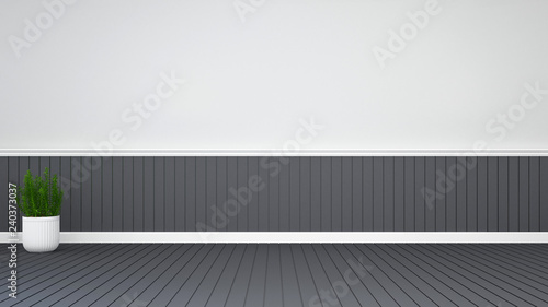 Green plant and Black wall decoration in empty room for apartment or hotel - Interior simple design for artwork - 3D Rendering
