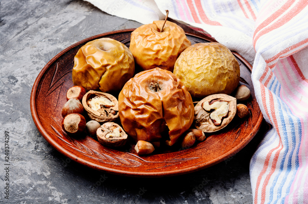 Fototapeta premium Baked apples with nuts