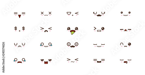 Kawaii smile emoticons. Japanese emoji
