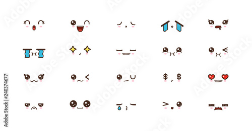 Kawaii smile emoticons. Japanese emoji