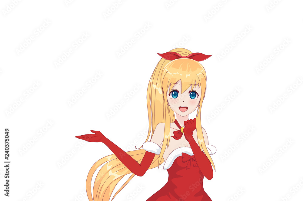 Anime manga girl dressed in Santa Claus costume Anime manga girl dressed in Santa Claus costume