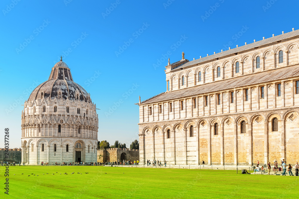 PISA, ITALY - 14 October, 2018: The Pisa Baptistery Architecture as one of the Tuscany landmark