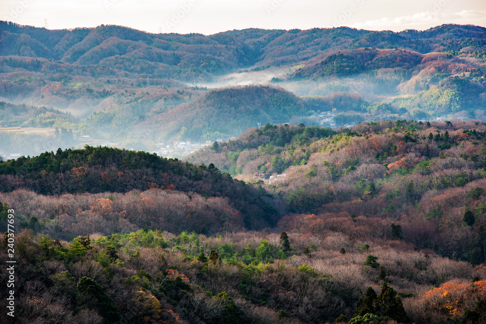 Fototapeta premium 神戸市北端・山並みに霞の風景