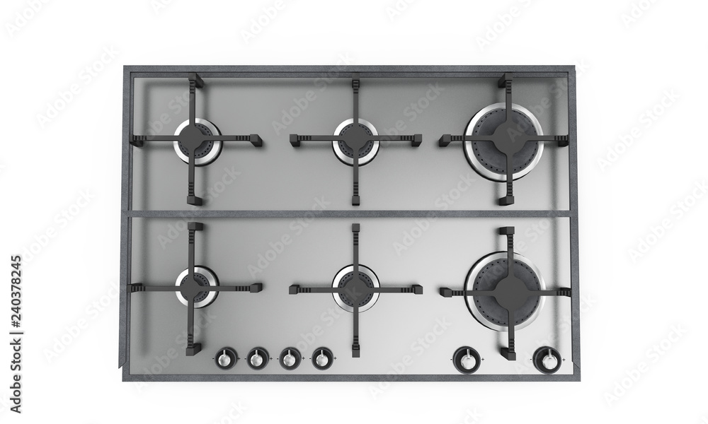 Gas stove embedded glass metal 3d render on white background with shadow Gas stove embedded glass metal 3d render on white background with shadow