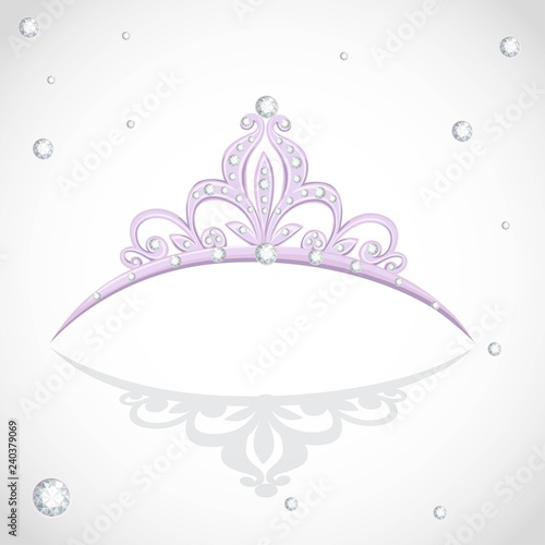 Shining violet tiara with diamonds on a white background