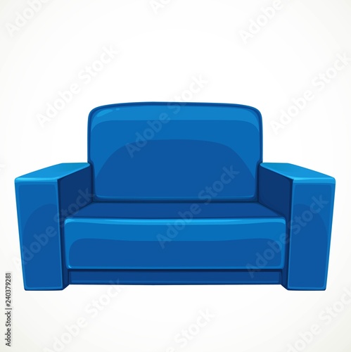 Small couch for two blue leather trimmed interior object isolated on white background