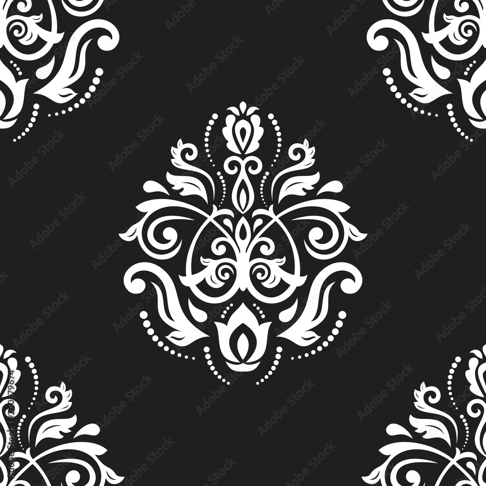 Orient vector classic pattern. Seamless abstract background with vintage elements. Orient black and white background. Ornament for wallpaper and packaging Orient vector classic pattern. Seamless abstract background with vintage elements. Orient black and white background. Ornament for wallpaper and packaging
