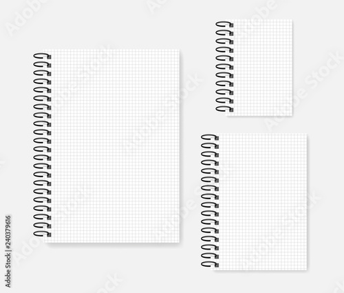 Wire ring bound grid lined notebook mock-up set - A4, A5, A6 sizes