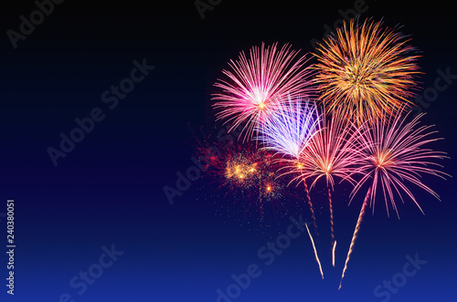 Fireworks celebration and the twilight sky background.