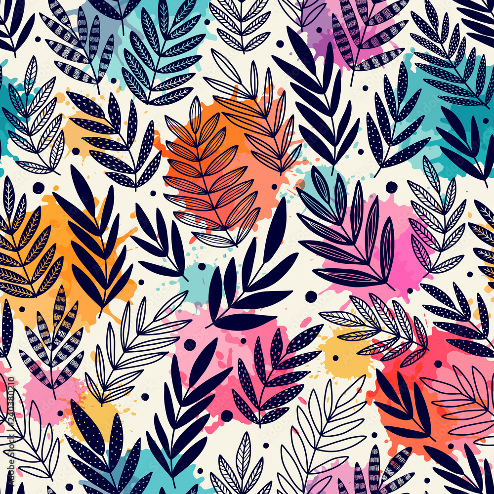 Seamless pattern with branches. Can be used on packaging paper, fabric, background for different images, etc. - obrazy, fototapety, plakaty 