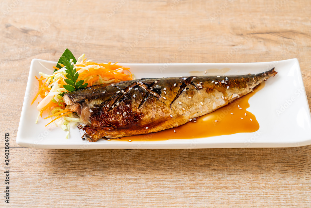 Grilled Saba fish steak with teriyaki sauce Grilled Saba fish steak with teriyaki sauce