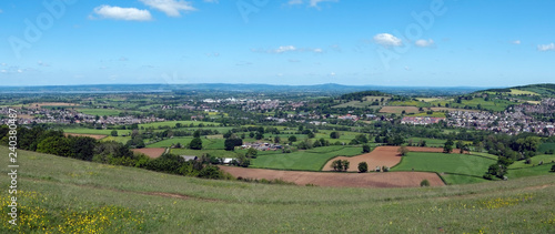 Panoramic views over the Severn Vale from The Cotswold Way long distance footpath on Selsley Common, Stroud, Gloucestershire, Cotswolds, UK © Chris Rose
