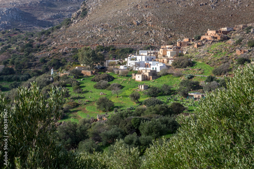 Traditional village in moutain . Crete, Greece.