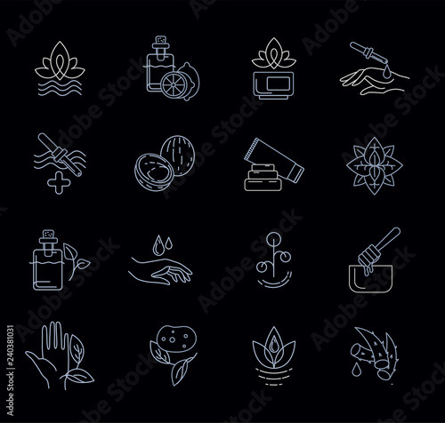 Vector icon and logo for natural cosmetics and care dry skin. Editable outline stroke size. Line flat contour, thin and linear design. Simple icons. Concept illustration. Sign, symbol, element.