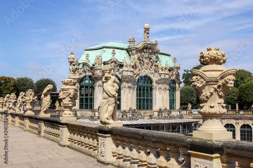 Figure and statues at baroque Zwinger palace in Dresden, Germany