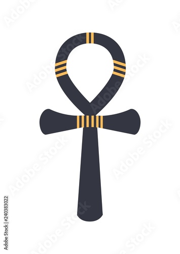 Ankh, ancient Egyptian hieroglyphic sign or logograph isolated on white background. Historical artefact, religious amulet, symbol of life and pharaoh power. Colorful vector illustration in flat style.