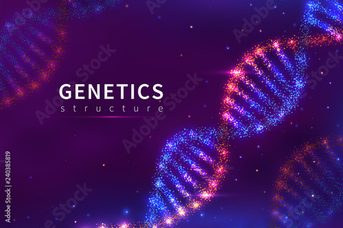 Dna background. Genetics structure, biology technology. 3d human genome dna model vector poster. Illustration of structure molecular helix, genetic dna