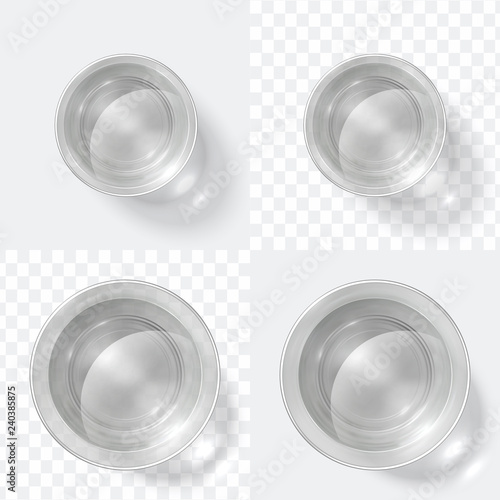 Top view glass. Clear shot of vodka or water, glass cup isolated on white and transparent background. Kitchen glassware vector set. Illustration of top view glass with water, clean realistic drink