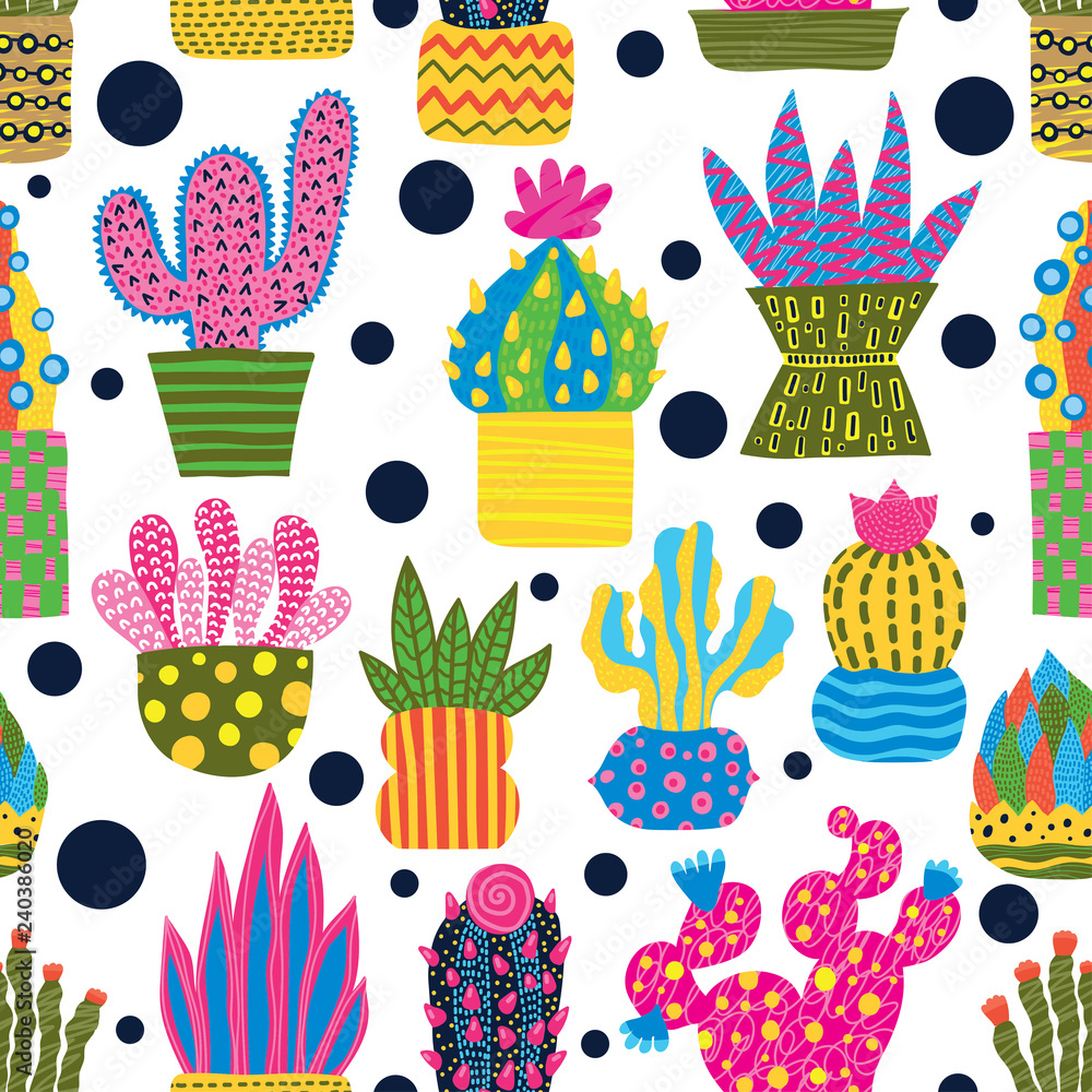Cute cactus. Colorful seamless pattern. Cute cactus. Colorful seamless pattern.