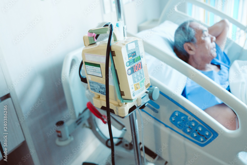 image of infusion pump with Elderly patients in hospital bed,Medical Care image of infusion pump with Elderly patients in hospital bed,Medical Care