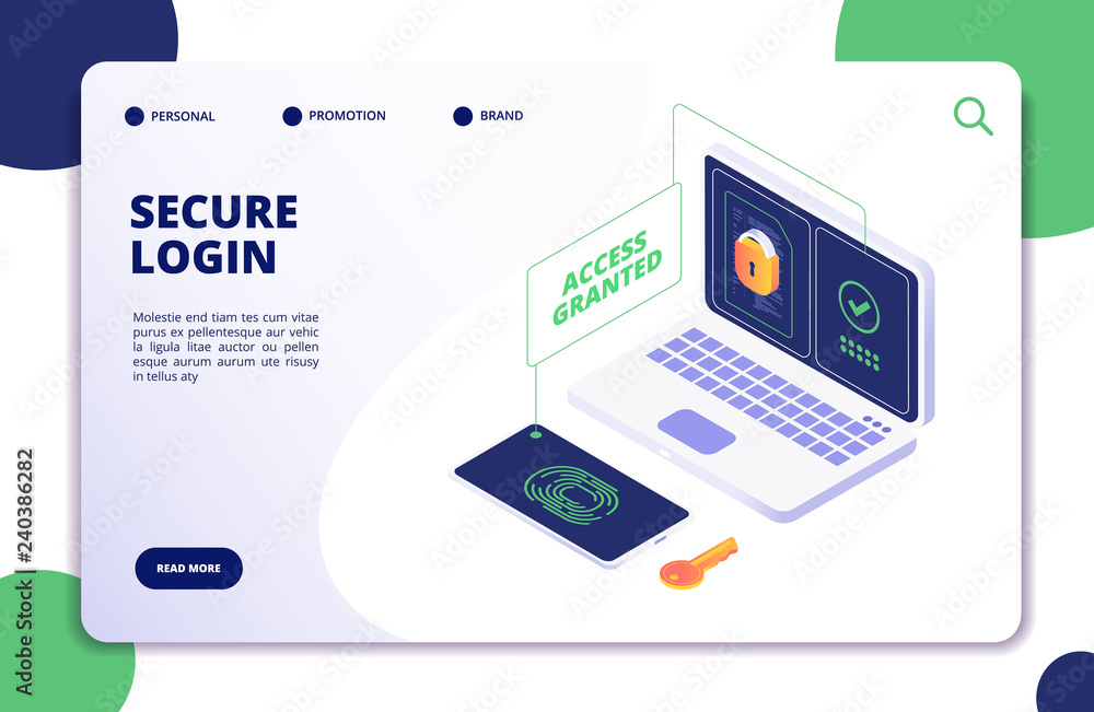Authentication and authorization. Duo internet identity, safety multi password. Authentic isometric 3d vector concept. Illustration of verification security password