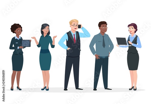 Business people. Office team cartoon characters. Group of business men women, standing persons. Teamwork colleagues vector concept. Illustration of woman and man office team