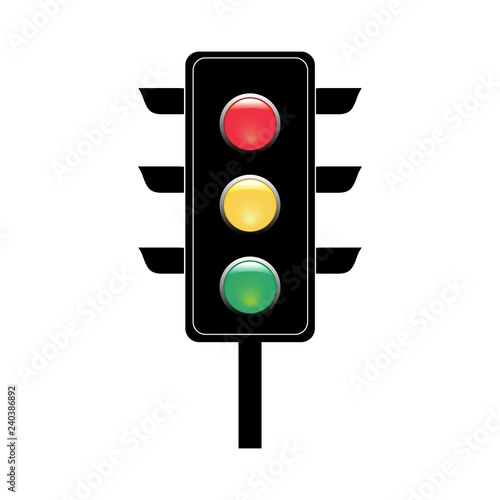 Stoplight sign. Icon traffic light on white background. Symbol regulate movement safety and warning. Electricity semaphore regulate transportation on crossroads urban road. Flat vector illustration