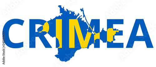 Crimea Text doubled in Crimean pinensula silhouette Ukrainian flag colors photo