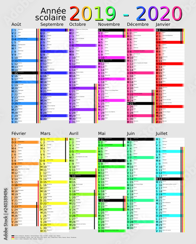 Calendrier scolaire 2019-2020, calques, vacances scolaires, Saints, 12 mois photo