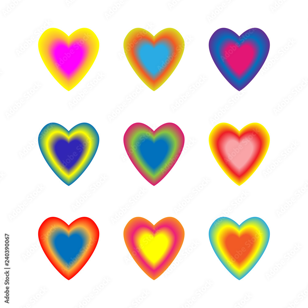 Set of colourful smooth blended hearts. Vector illustration on white background. Set of colourful smooth blended hearts. Vector illustration on white background.