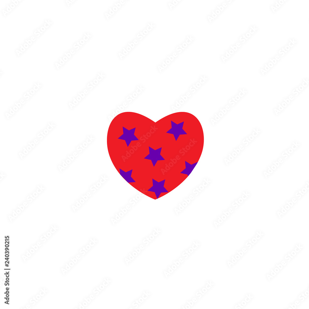 Vector illustration. Heart color icon with ornament on white background. Heart with asterisks.