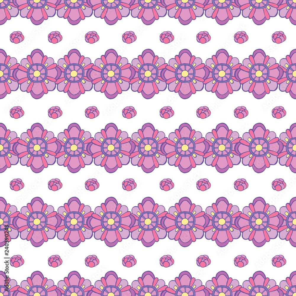 Seamless vector pattern with pink and purple flower elements Seamless vector pattern with pink and purple flower elements