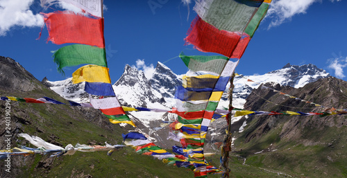 Mt.Nun-Kun landscape view with buddhist prayer flags ,Zanskar,Jammu-Kashmir,India photo