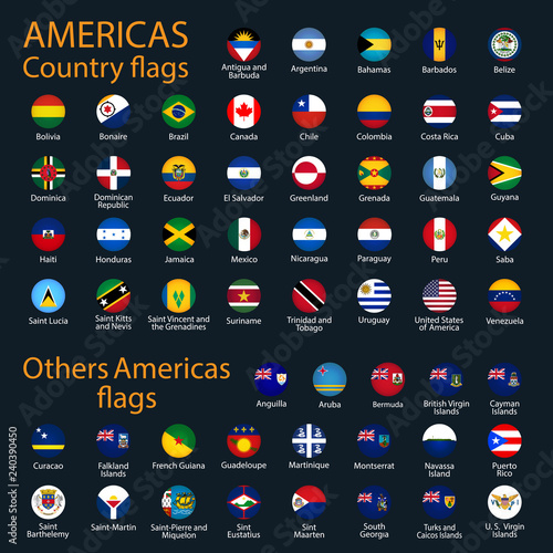 Flags of all countries of the American continents.