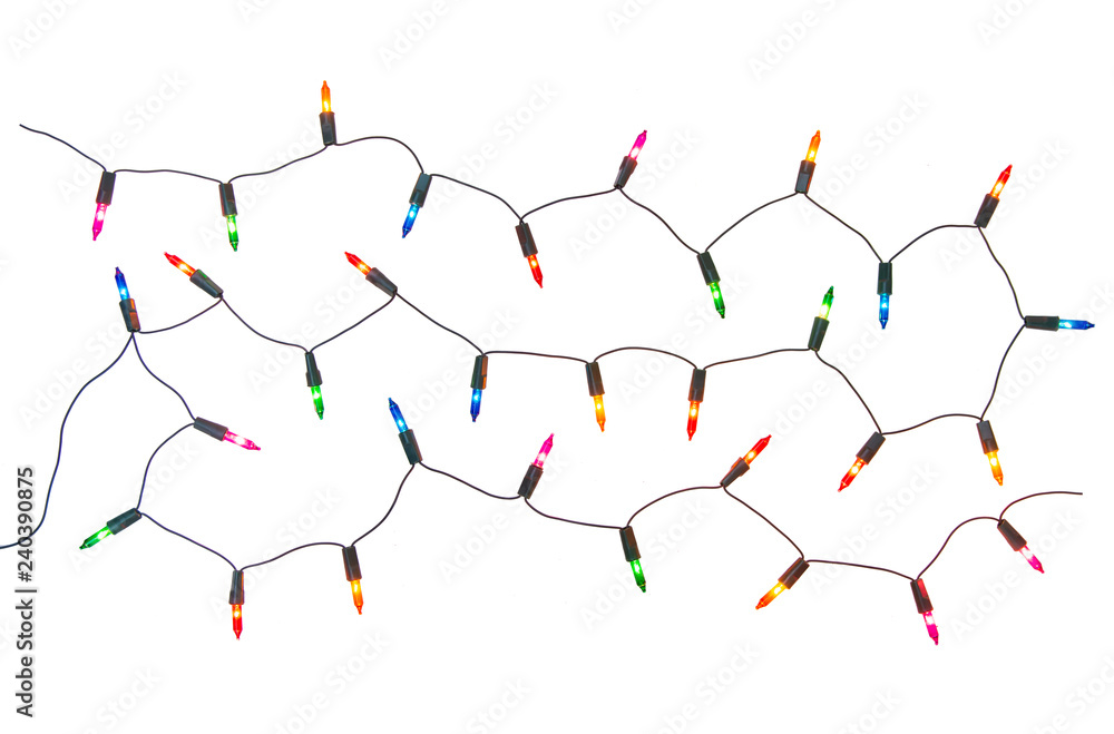 String of christmas lights isolated on white background With clipping path String of christmas lights isolated on white background With clipping path