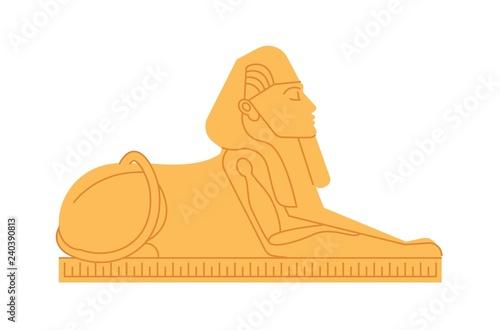 Great sphinx of Giza, deity or mythological creature with human s head and lion s body. Colossal statue of mythical or legendary character from ancient Egypt. Colored flat vector illustration.