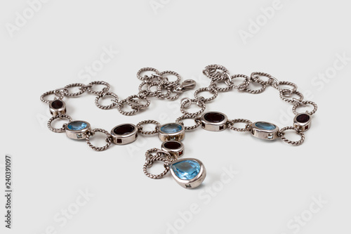 Silver chain with topaz and garnets