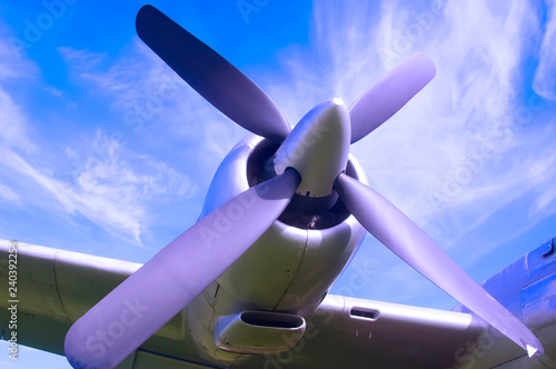 Aircraft propeller, blue sky background