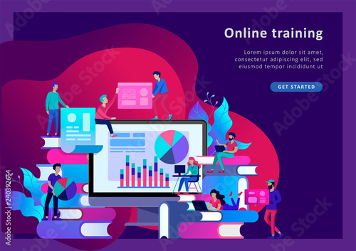 Concept Landing page template Education people, Internet studying, online training, online book, tutorials, e-learning for social media, distance education, documents, cards, posters
